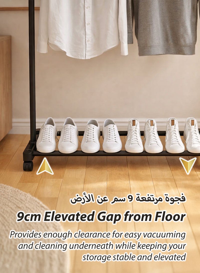 توشيونيكس رف ملابس مزدوج القضبان، قابل للتحويل إلى رف تجفيف ملابس مزدوج الطبقات، منظم ملابس، خزانة مفتوحة مع قضبان تعليق من طبقتين ورف تخزين سفلي، أنابيب فولاذية متينة 22 مم، سعة تحميل كبيرة تصل إلى 40 كجم، يتميز بقضيبين أفقيين لتعليق الملابس، مناسب لغرفة الغسيل، الشرفة، ملاءات غرفة النوم، الألحفة، البطانيات، المعاطف، التنانير، القمصان، القبعات، حامل سترات، 76 × 42 × 180 سم - Image 5